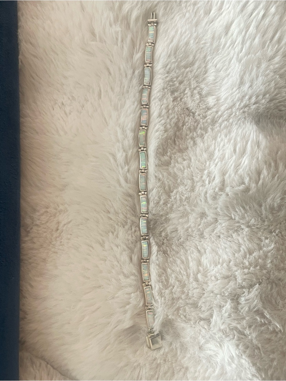 MEXICO Sterling Silver & Genuine Opal Inlay Link Bracelet - White Opal